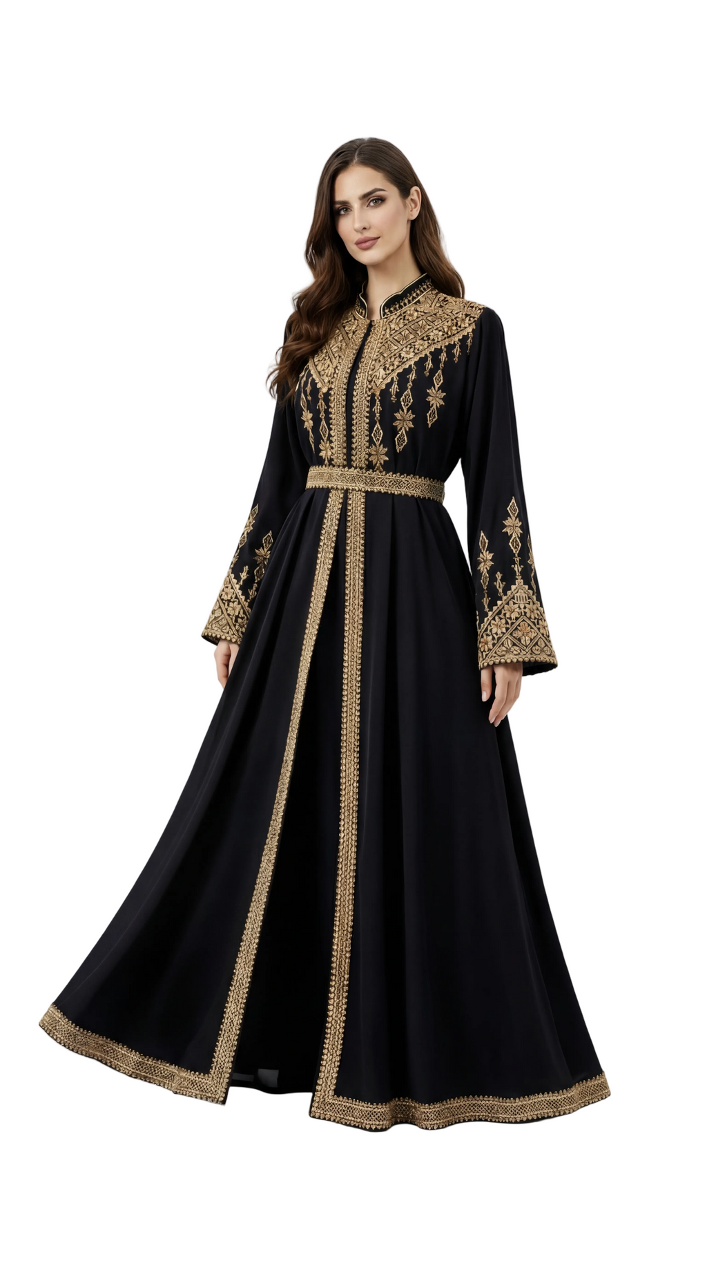 Amara Black & Gold - 3 Piece Embroidered Abaya Set Leah Noor Amara Black & Gold - 3 Piece Embroidered Abaya Set Leah Noor