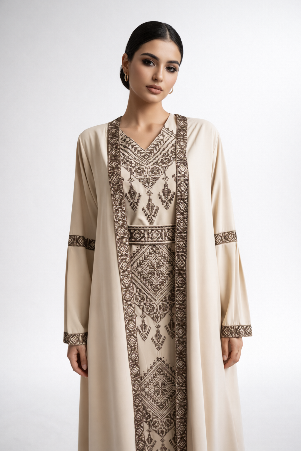 Layali Sandstone Embroidered Abaya Set